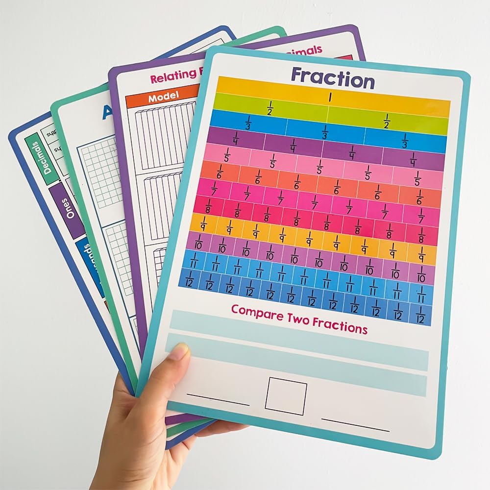 Lachilly Double Sided Dry Erase Handwriting Practice Boards Fractions Learning Place Value from Billions to Decimal Numbers Math Grid Manipulative Lapboard for Students