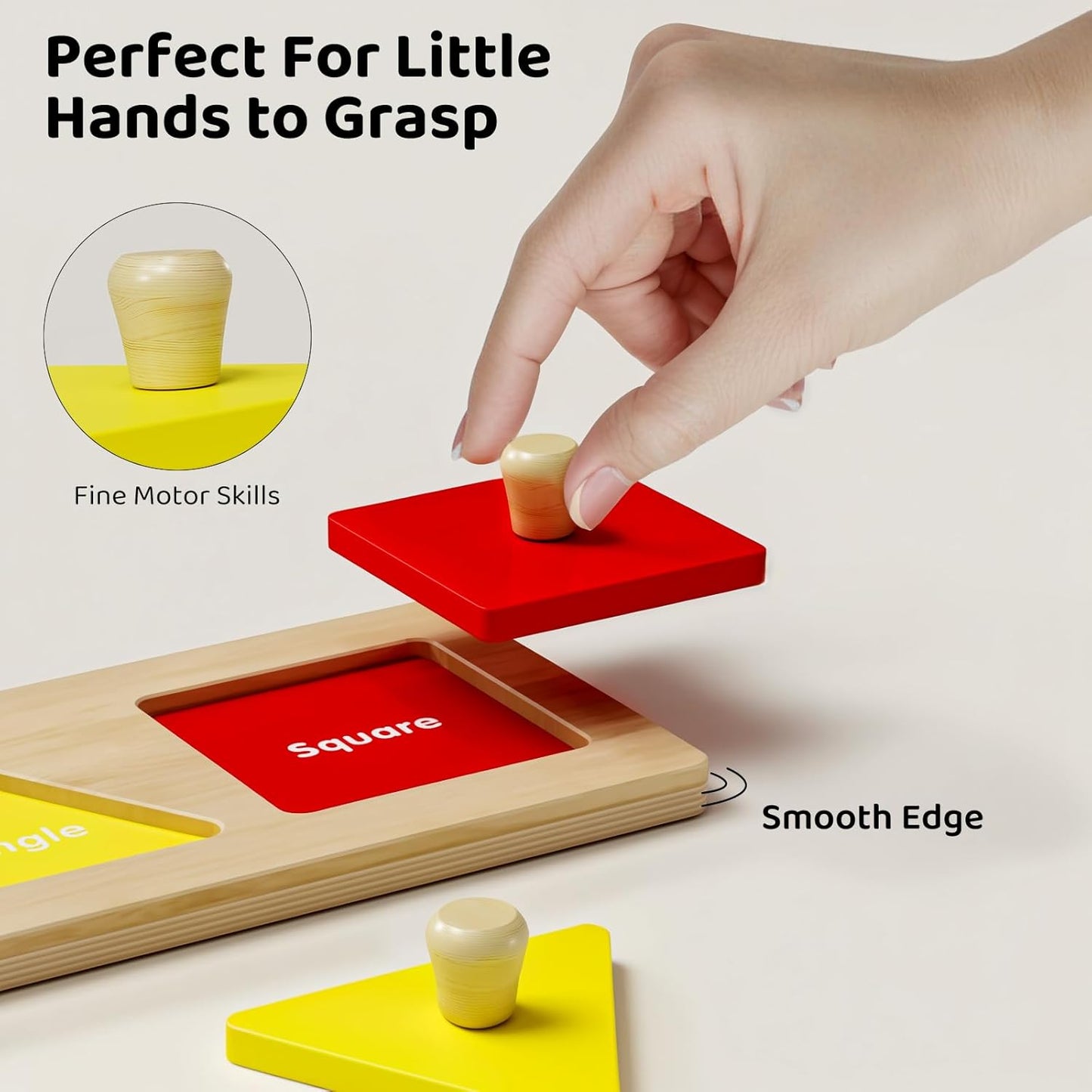 First Jumbo Knob Wooden Shape Puzzle for Toddlers 1-3,Montessori Toddler Puzzle Toys for1-2 Year Old,Preschool Learning Peg Puzzles Toys for Baby Kids