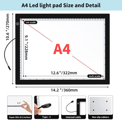 Zocelight A4 Light Pad for Diamond Art Kits for Adults,0.2" Ultra Thin Light Board with Stand and Clip for Diamond Painting Accessories,3 Levels Dimming Light Box for Drawing,Sketching,Animation