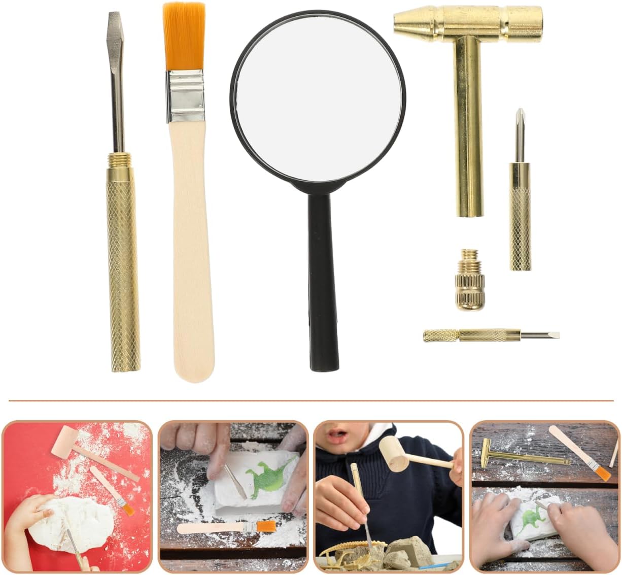 BESPORTBLE Dig Kit Archaeological Excavation Tool Set for Kids - Dinosaur Fossil Digging Tools & Gemstone Kit - Archaeological Toys with Hammer Chisels Brush and Magnifying Glass