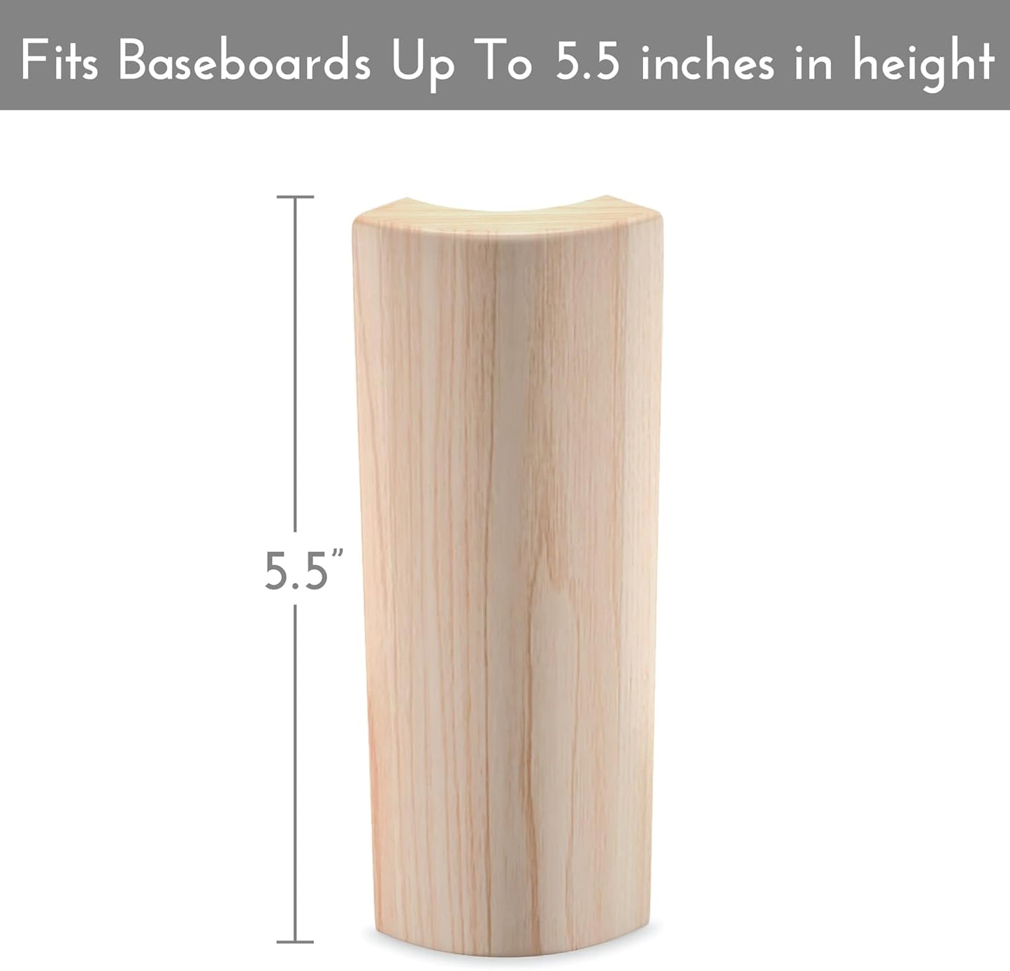 5.5" x 5/8" Rounded Outside Bullnose Corner Baseboard Molding and Trim Block for Thin Baseboard. Pine. (10)