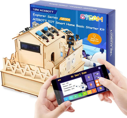 ESP32 IoT STEM Kit for Arduino/Acecode, 3D Wooden Puzzles Smart Home Learner Kit for Kids Age 10+, Educational STEM Toy House DIY Sensor Coding Set, Voice/APP Control, Gift for Adults Teens Boys Girl