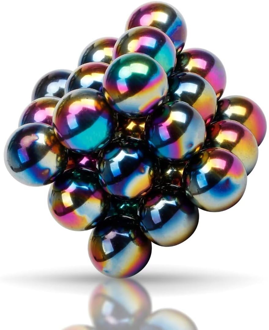 Dilabnba 28PCS Rainbow Hematite Magnetic Ball Fidget Toy for Adults, Men Women Magnetic Hand Roller Office Desk Toys for Gifts, Science Kit Rare Earth Magnets with Fiber Case