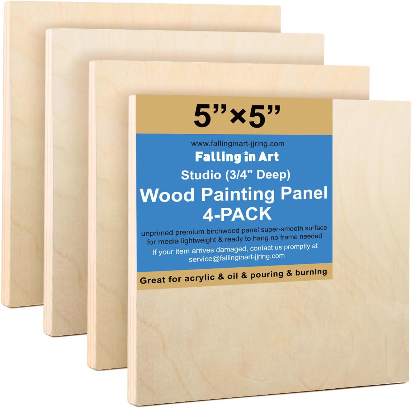 Falling in Art Unfinished Birch Wood Canvas Panels Kit, 4 Pack of 8x10’’ Studio 3/4’’ Deep Cradle Boards for Pouring Art, Crafts, Painting, and More