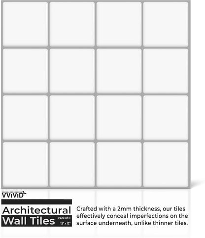 VViViD 11 Sheets Peel and Stick Grey Gloss Faux Ceramic Brick Wall Tiles, Self Adhesive Backsplash 12”x12”, 2mm Thick Kitchen, Bathroom (11 sq. ft.)
