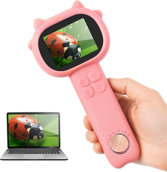Microscope for Kids, Portable Pocket Microscope, 2'' Inch Screen 500X Zoom 3 Levels Light Adjustment Mini Handheld Microscopes, Educational Science Toys for 5 6 7 8 9 10 11 12 Year Boys & Girls Gifts