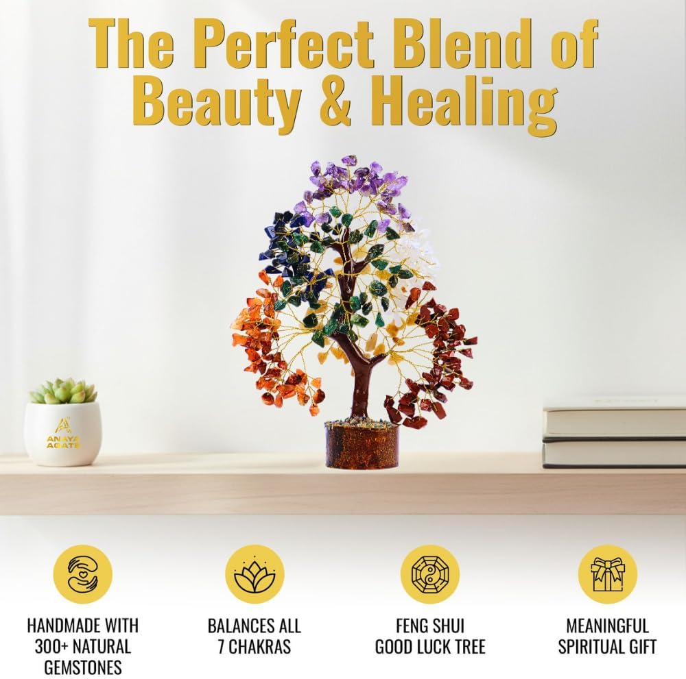 ANAYA AGATE 7 Chakra Healing Crystal Tree of Life Kit, Bracelet, Pendant, Necklace, Feng Shui Money Bonsai Tree, Positive Energy for Women, Mom, Sister and Housewarming Decoration