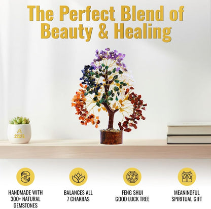 ANAYA AGATE 7 Chakra Healing Crystal Tree of Life Kit, Bracelet, Pendant, Necklace, Feng Shui Money Bonsai Tree, Positive Energy for Women, Mom, Sister and Housewarming Decoration
