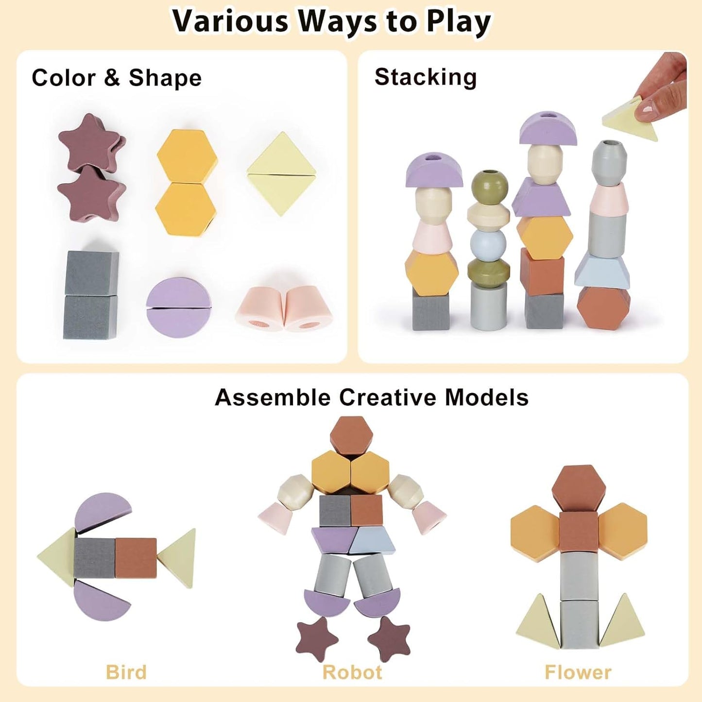 Montessori Toys for 3 Year Old - Wooden Lacing Beads & Stacking Blocks Toys for 3 4 5 Year Old Girl Boy Easter Birthday Gifts, Preschool Learning Activities With Beads Sequencing Set for Kids Age 3+