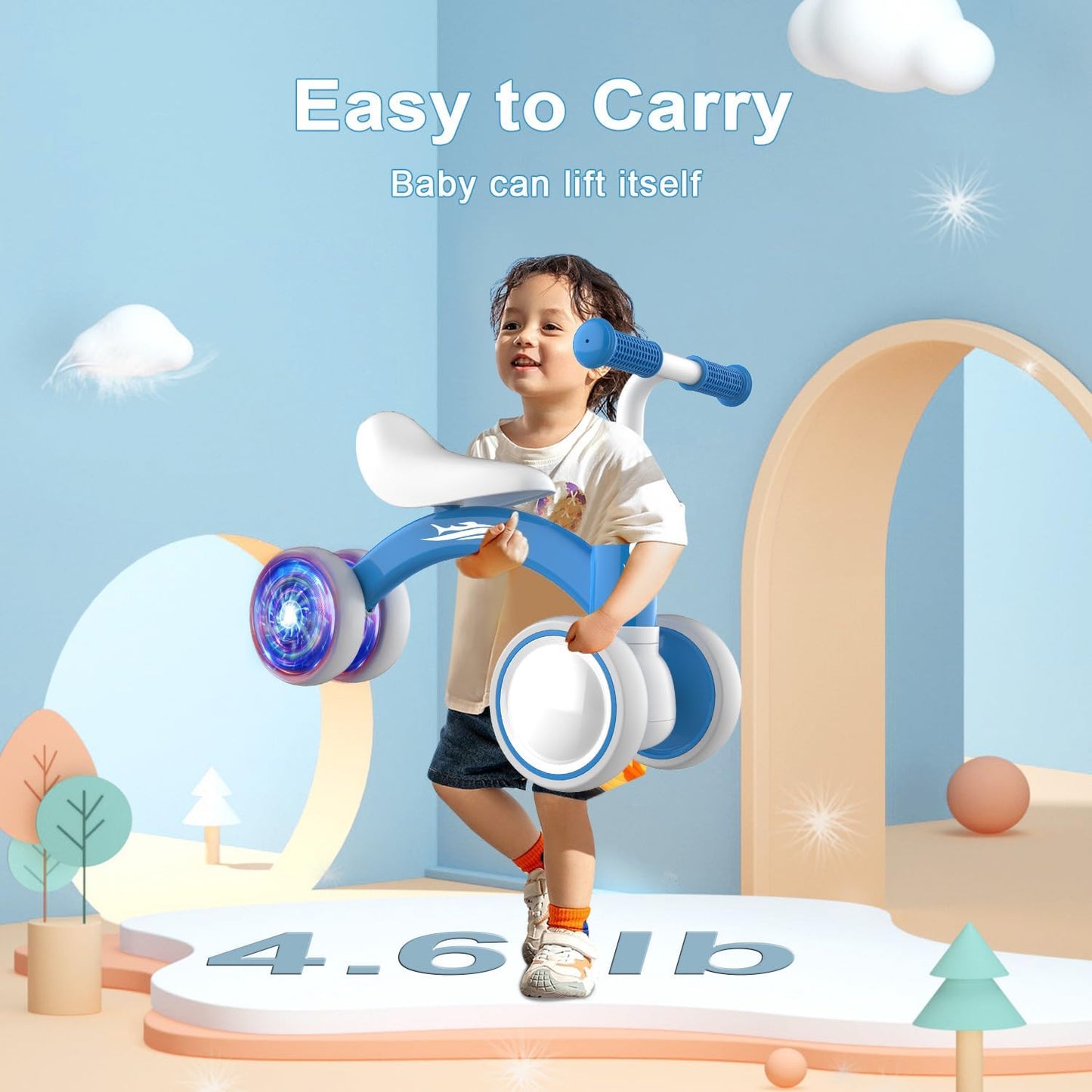Gamfeiny Colorful Lighting Baby Balance Bike Toys for 1 Year Old Boy Girl Gifts, 10-36 Month Toddler Balance Bike, No Pedal 4 Silence Wheels & Soft Seat First Riding on Toys, 1st Birthday Gifts