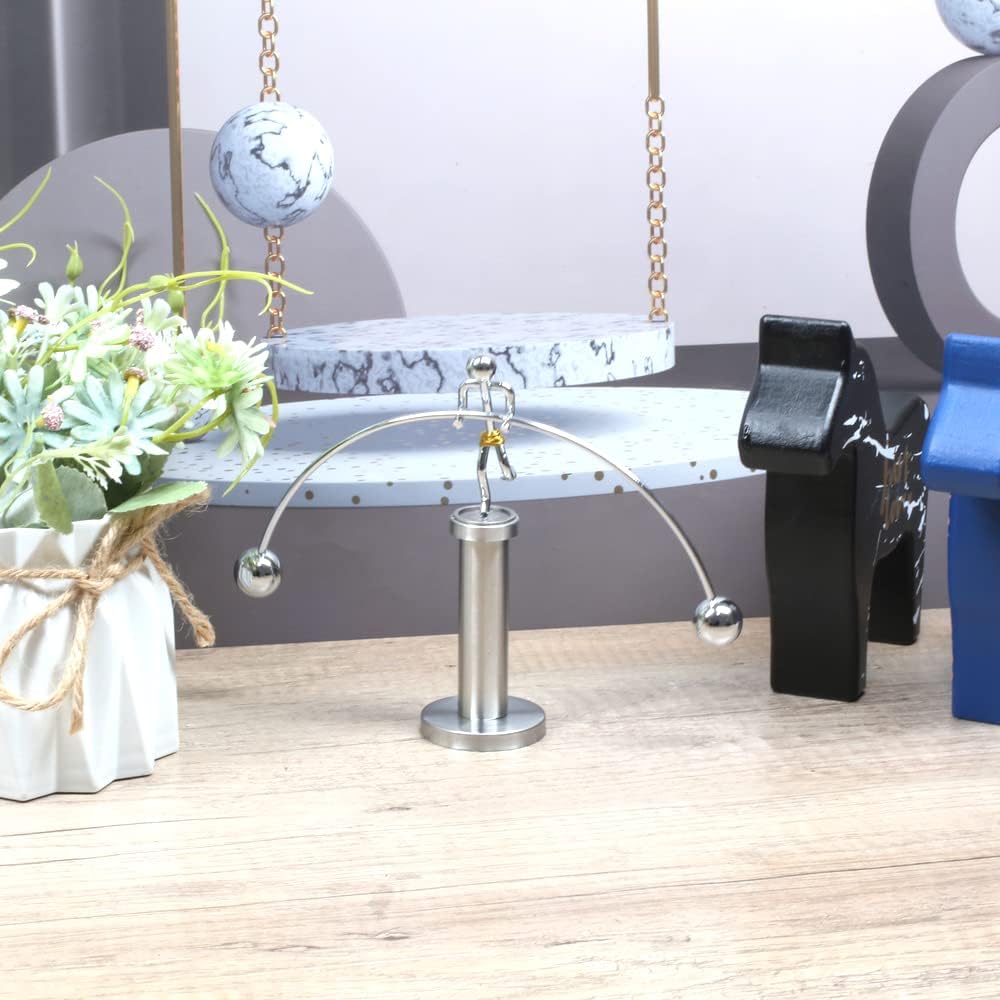 Sunnytech Steel Balance Physics Toy Weightlifter Kinetic Art Balance Toy Balancing Decompressive Science Home Office Toy for Desk Decor WJ020