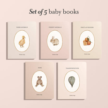 Our Little Library: A Foundational Language Vocabulary Board Book Set for Babies, Including Farm & Forest Animals, Fruits & Veggies, Toys & More (Tabitha Paige Children's Book Series)
