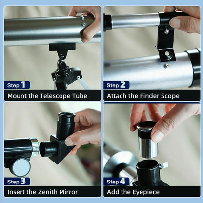 Telescope for Kids 50mm 100x Magnification Beginner Silver Telescopio with Tripod, 2 Eyepieces, Finder Scope Set, STEM Educational Astronomy Chritstmas Gift for Boys & Girls Ages 6-12