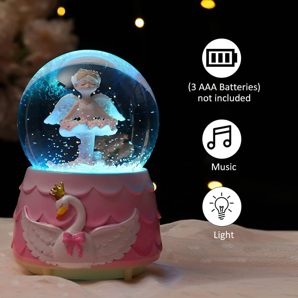 Ballerina Girl Swan Lake Musical Snow Globe, 80MM Glass Snowglobe Ballet Dancer Music Box with Colorful Lights for Girls Kids Daughter Granddaughter(Purple)