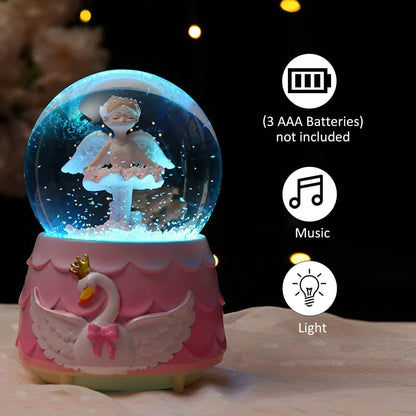 Ballerina Girl Swan Lake Musical Snow Globe, 80MM Glass Snowglobe Ballet Dancer Music Box with Colorful Lights for Girls Kids Daughter Granddaughter(Purple)