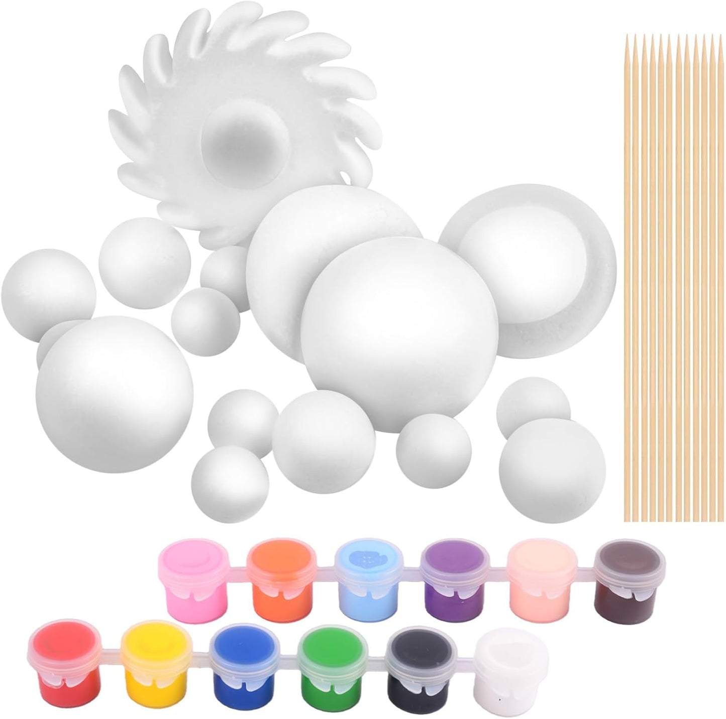 Solar System Model Foam Ball Kit, Planet Model Crafts Includes 14PCS Mixed-Sized Balls, 12 Color Pigments, 12PCS Long Sticks, 2PCS Painting Brushes for School Classroom DIY Projects, Science Projects
