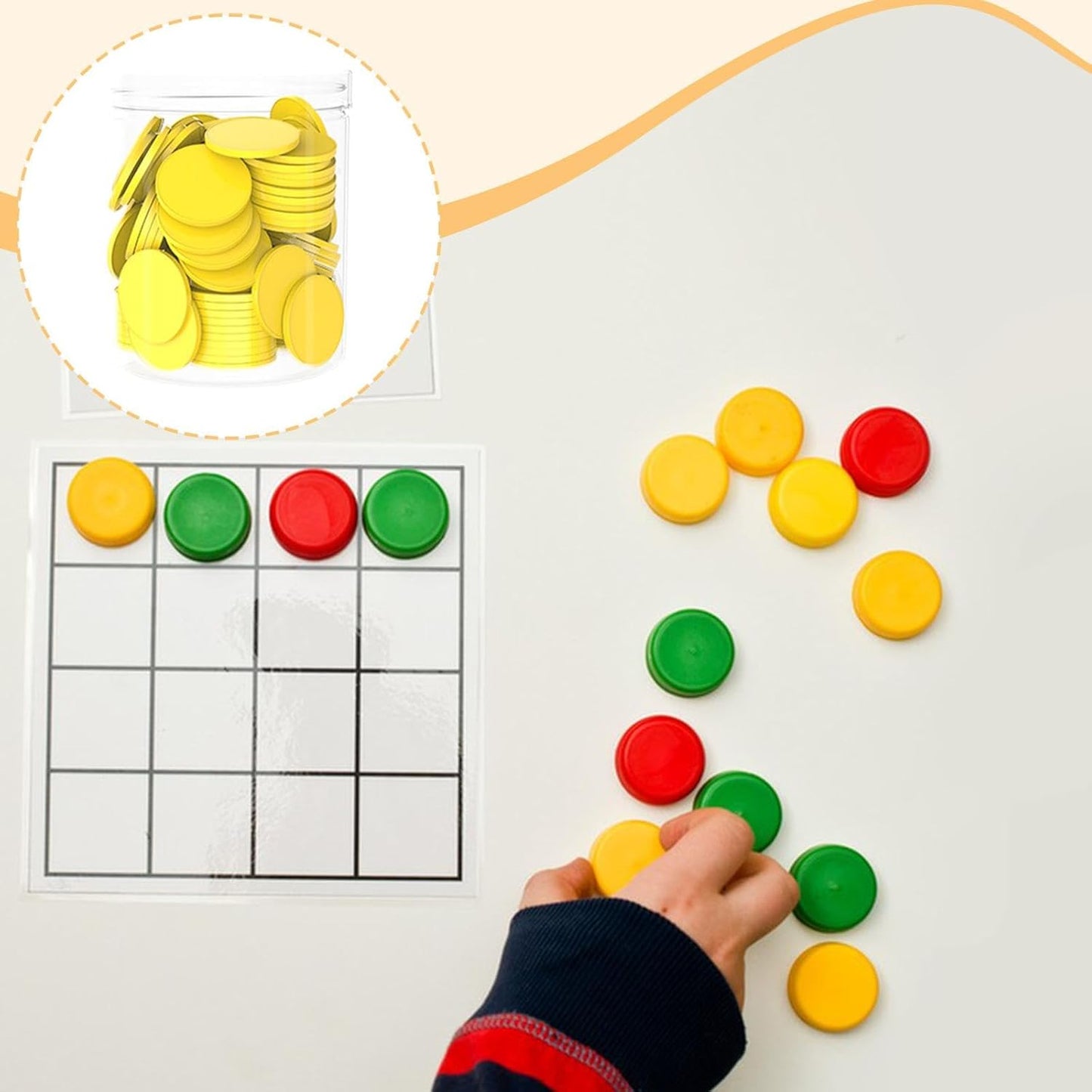 100 x 25mm Counting Chips Math Counters Accessories Round for Game Activities Versatile Sturdy PP Material with Storage Box, Yellow