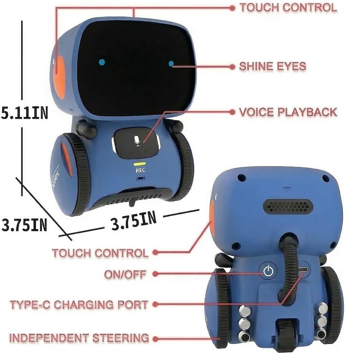 98K Kids Robot Toys for Girls and Boys, Touch and Voice Control Robots Interactive Smart Talking Robots Intelligent Partner and Teacher with Singing, Dancing, STEM Toy Gifts for Kid Age 3 and Up