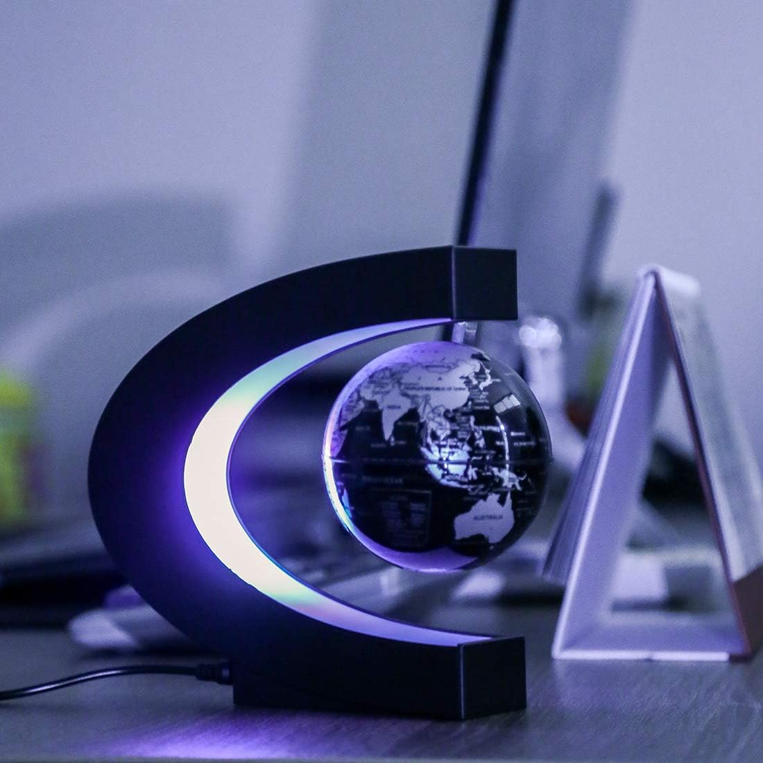 MOKOQI Magnetic Levitating Globe with LED Light, Cool Tech Gift for Men Father Boys and Girls, Birthday Gifts for Kids, Floating Globes World Desk Gadget Decor in Office Home Display (Silver)