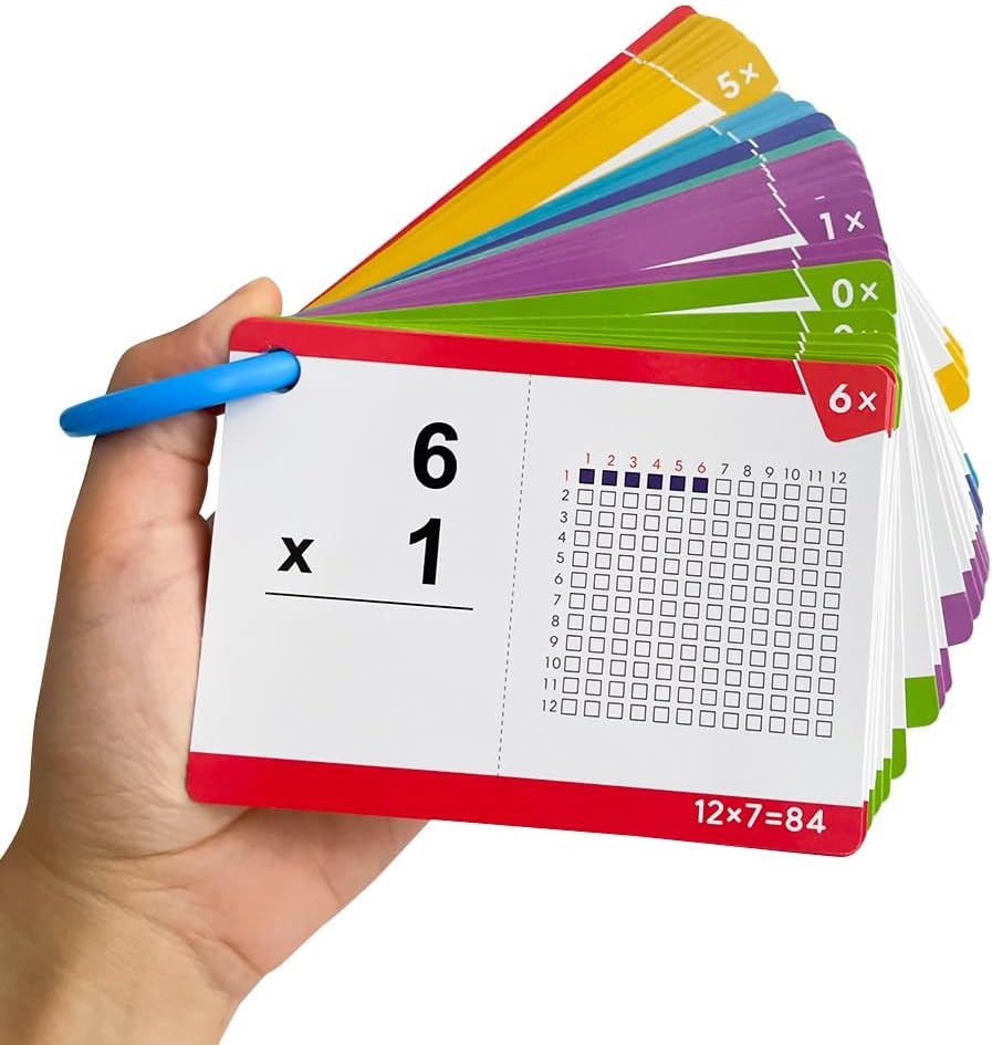 Multiplication Flash Cards, Times Table Flashcards, All Facts 0-12, Answer on Back for Self-Check, Classroom Home Learning Aids, Elementary School Teacher Teaching Aids, 85 Double-Side Cards