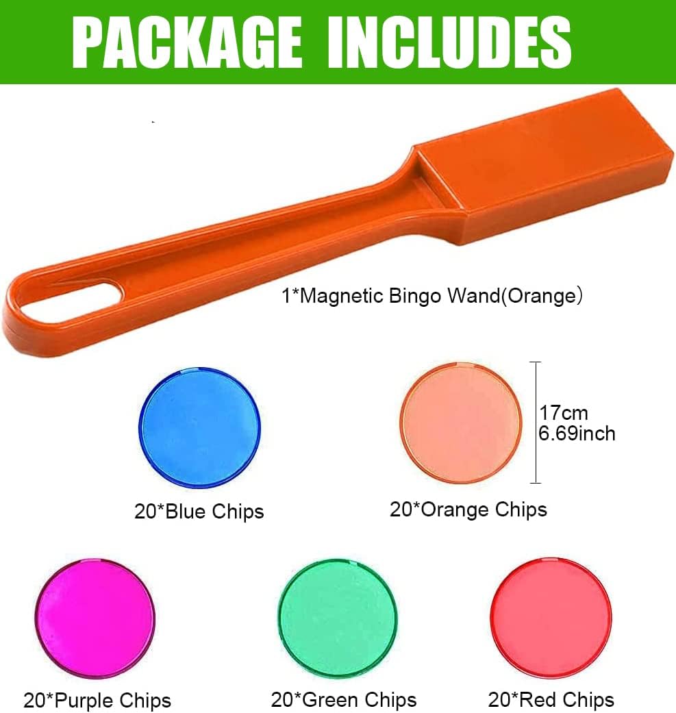 Magnetic Bingo Wand with Metal Ringed Chips for Counting School/Game Chips Plastic Markers Education STEM Tool for Students