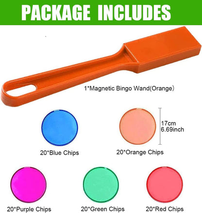 Magnetic Bingo Wand with Metal Ringed Chips for Counting School/Game Chips Plastic Markers Education STEM Tool for Students