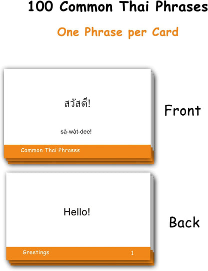 100 Essential Thai Phrases Flash Cards for Adults - Learn Thai Phrases for Beginners with Durable & Portable Flashcards- Thai Flashcards Simple Phrases