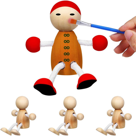 Tofficu 4pcs Unfinished Wooden Peg Dolls for Painting DIY Craft Peg People Figures for Teens Mini Natural Wood Figurines for Arts and Crafts Projects