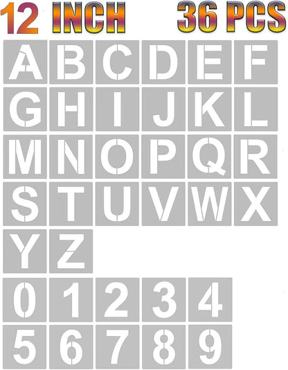 4 Inch Letter Stencils and Numbers, 36 Pcs Alphabet Art Craft Stencil, Reusable Plastic Templates for Wood, Wall, Fabric, Rock, Signage (4 Inch)