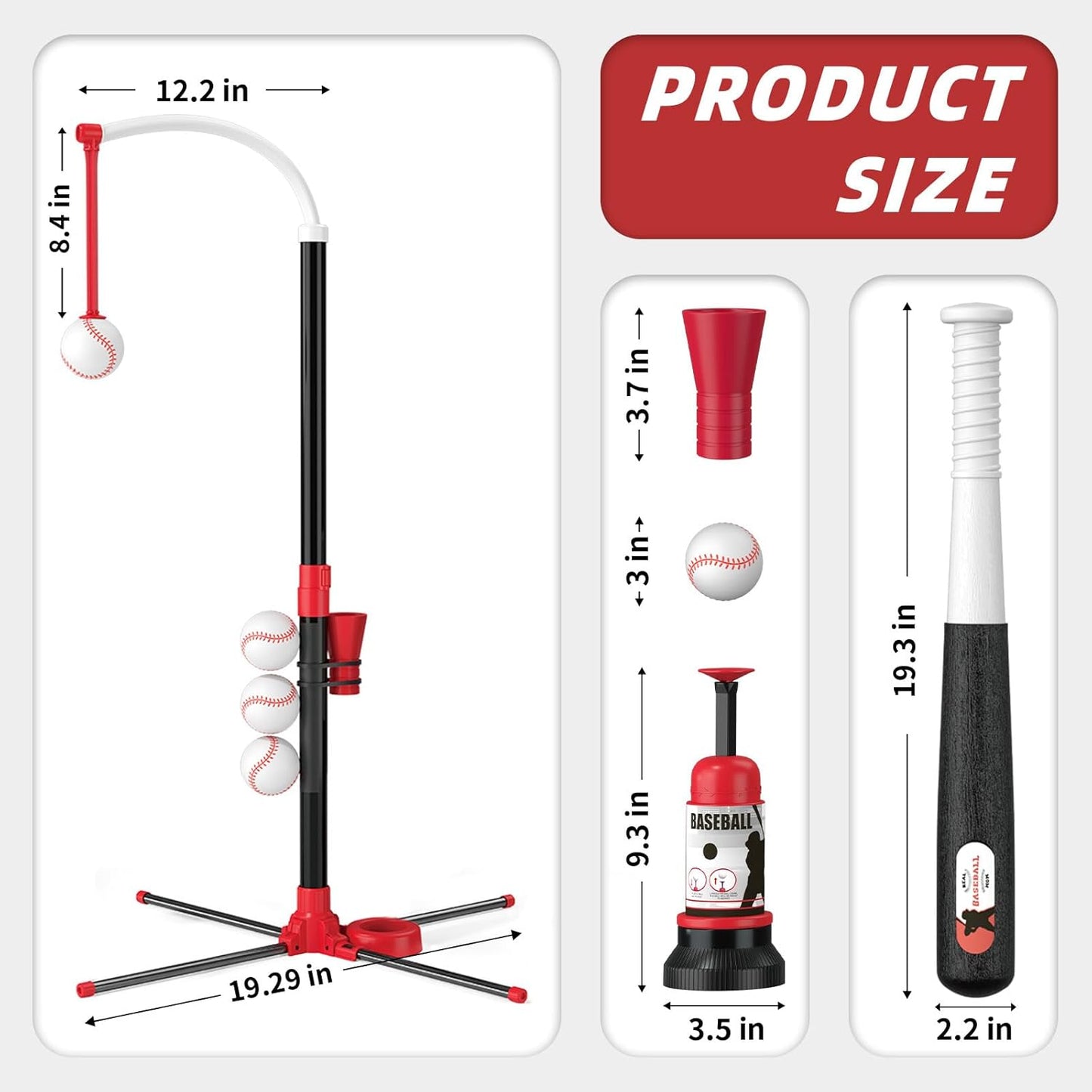 Wee Wonders 4 in 1 T-Ball Sets for Kids 3-5 with Toss and Catch Ball, Toddler Baseball with Auto Pitching Machine/6 Balls, Outdoor Sport Toys Gifts for Boys Girls