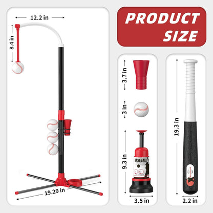 Wee Wonders 4 in 1 T-Ball Sets for Kids 3-5 with Toss and Catch Ball, Toddler Baseball with Auto Pitching Machine/6 Balls, Outdoor Sport Toys Gifts for Boys Girls