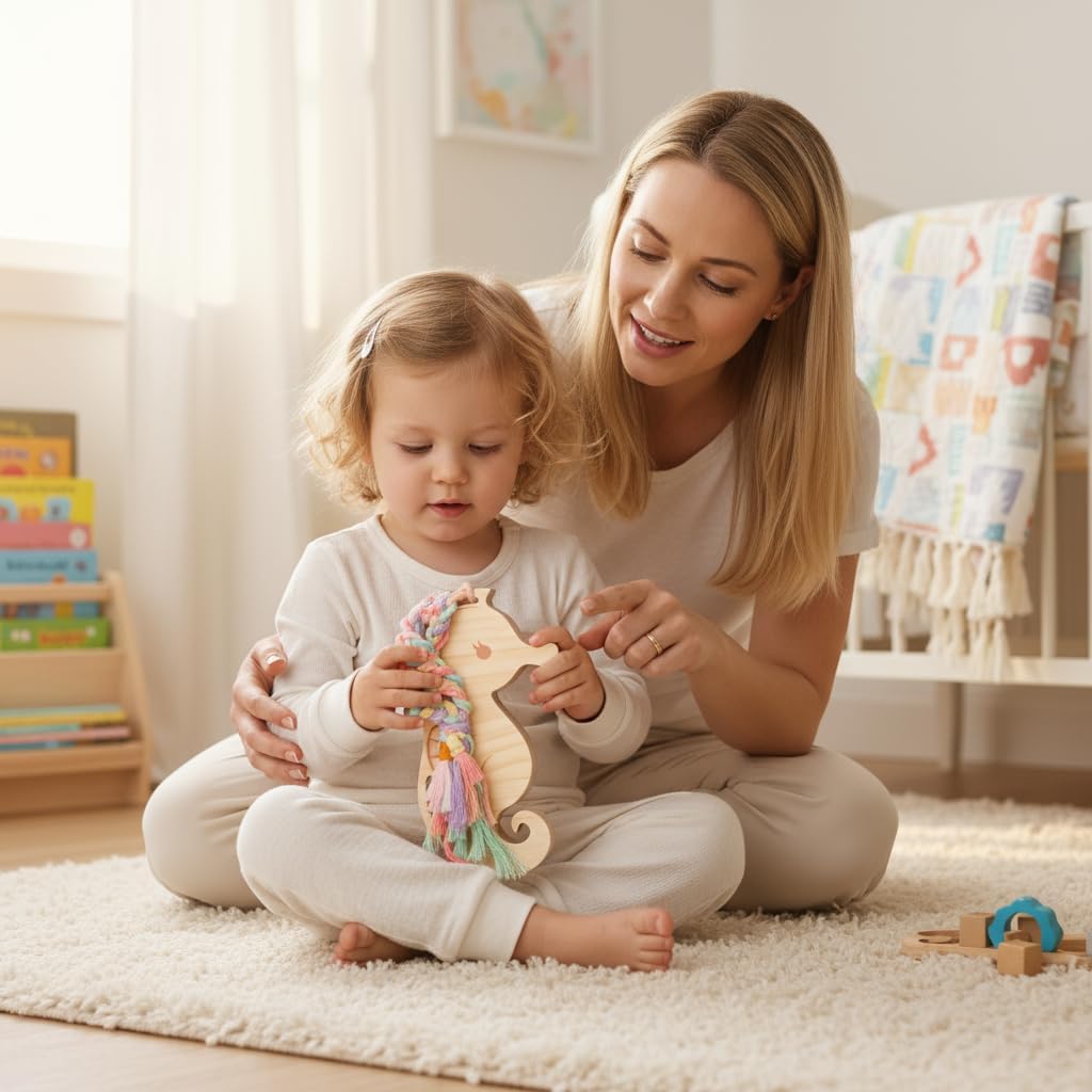 Eray Wooden Unicorn Lacing Montessori braiding Toys for Kids DIY Toy Plane Activities Car Travel Toy Educational Learning Threading for Fine Motor Skills