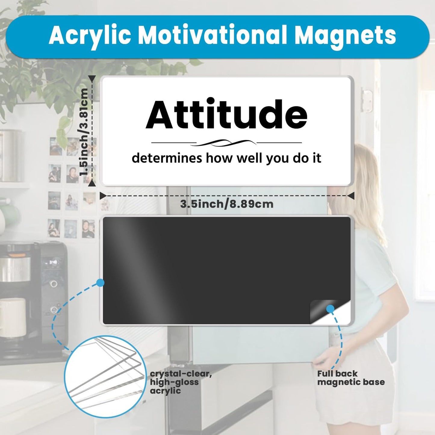 Inspirational Magnets - 3 Pack Ctrl Alt Del Positive Affirmation Magnet Set with Motivational Quotes, Acrylic Strong Encouragements Fridge Magnets for Home, Office, School, Locker Decor (Alt Del Ctrl)