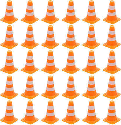 NUOBESTY 30Pcs Mini Traffic Cones, 0.98 Small Orange Construction Cones Miniature Sports Training Roadblock Toy Safety Road Street Signs Scene Models for Kids Early Cognitive Learning, Sand Table