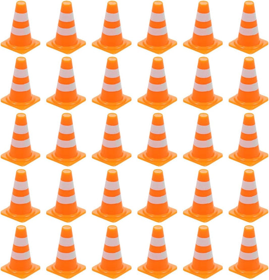 NUOBESTY 30Pcs Mini Traffic Cones, 0.98 Small Orange Construction Cones Miniature Sports Training Roadblock Toy Safety Road Street Signs Scene Models for Kids Early Cognitive Learning, Sand Table