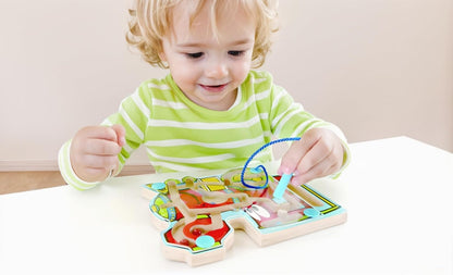 Hape Wooden Magnetic Maze Puzzle Choo Choo Tracks| Learning and Development Puzzle with Magnetic Wand for Toddlers