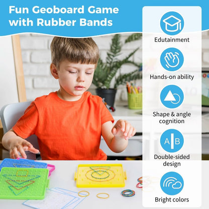 Educational Geoboard Set for Kids – 16 Boards & 160 Rubber Bands for Shape Learning