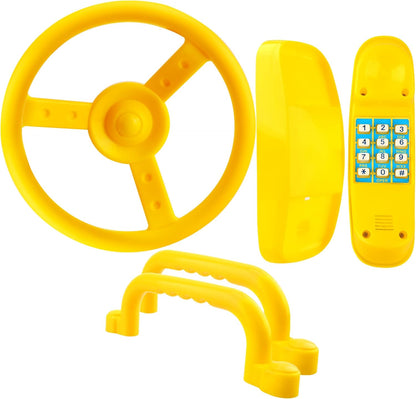 Playground Accessories Swingset Plastic Pirate Ship Steering Wheel Safety Handles Telescope for Kids Outdoor Playground Treehouse Jungle Gym Accessories (4 Pcs- Green,Yellow Set)