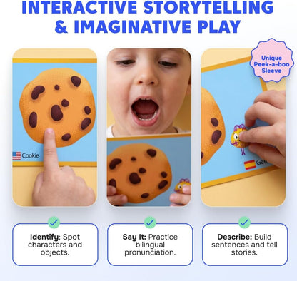 Kidrox Squad Alphabet Flashcards for Kids – 26 Slide-Reveal Cards in English & Spanish | Magic Pull-Tab Bilingual Learning Game for Toddlers & Preschoolers Age 3+