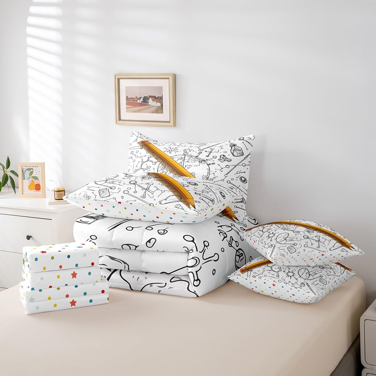 Erosebridal Chemical Equation Bed in a Bag Queen Comforter Set 7 Piece,Chemistry Bedding Sets Science Students Learning Gift Sheet Set with Comforter,Molecular Formula Education Bed Set - Colors A