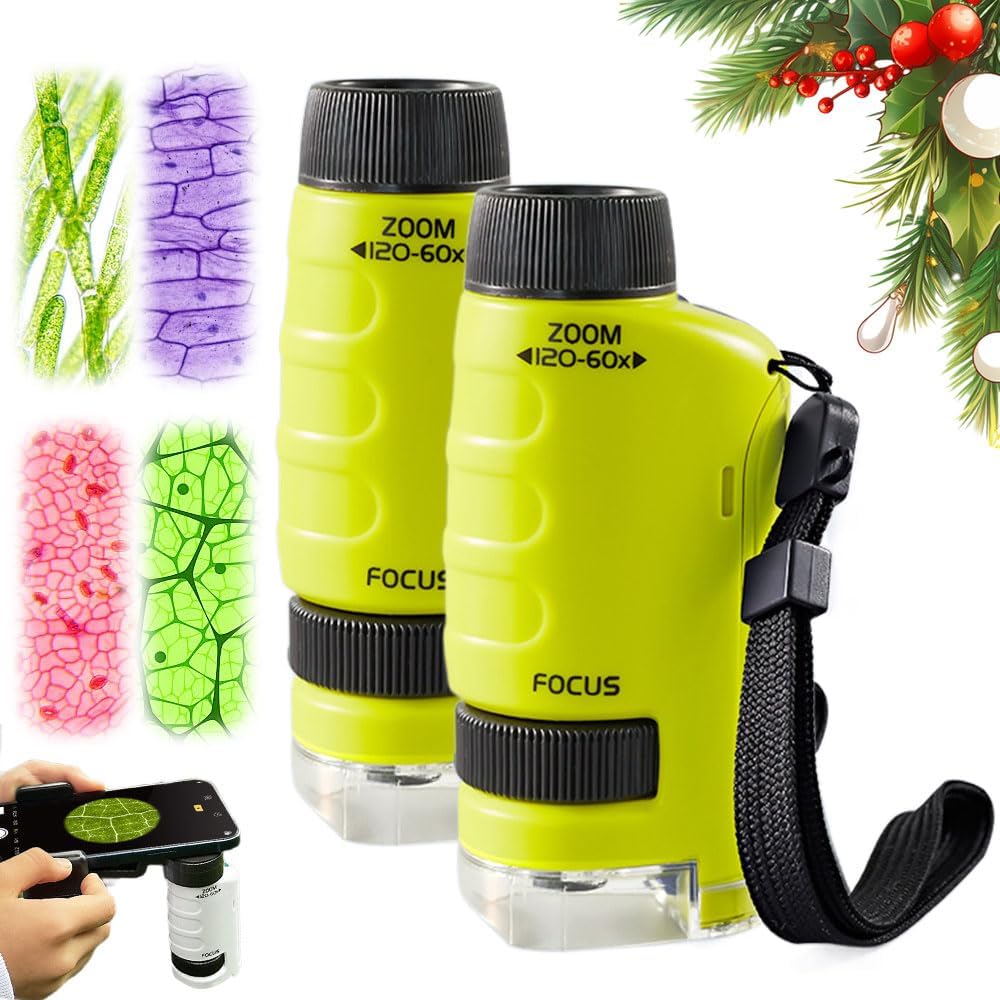 Pocket Microscope for Kids, 2026 New Educational Mini Microscope - Portable Handheld Microscope Kit for Home School Lab, Biology Science Education - Christmas Stocking Stuffers, Birthday Gifts (Green)