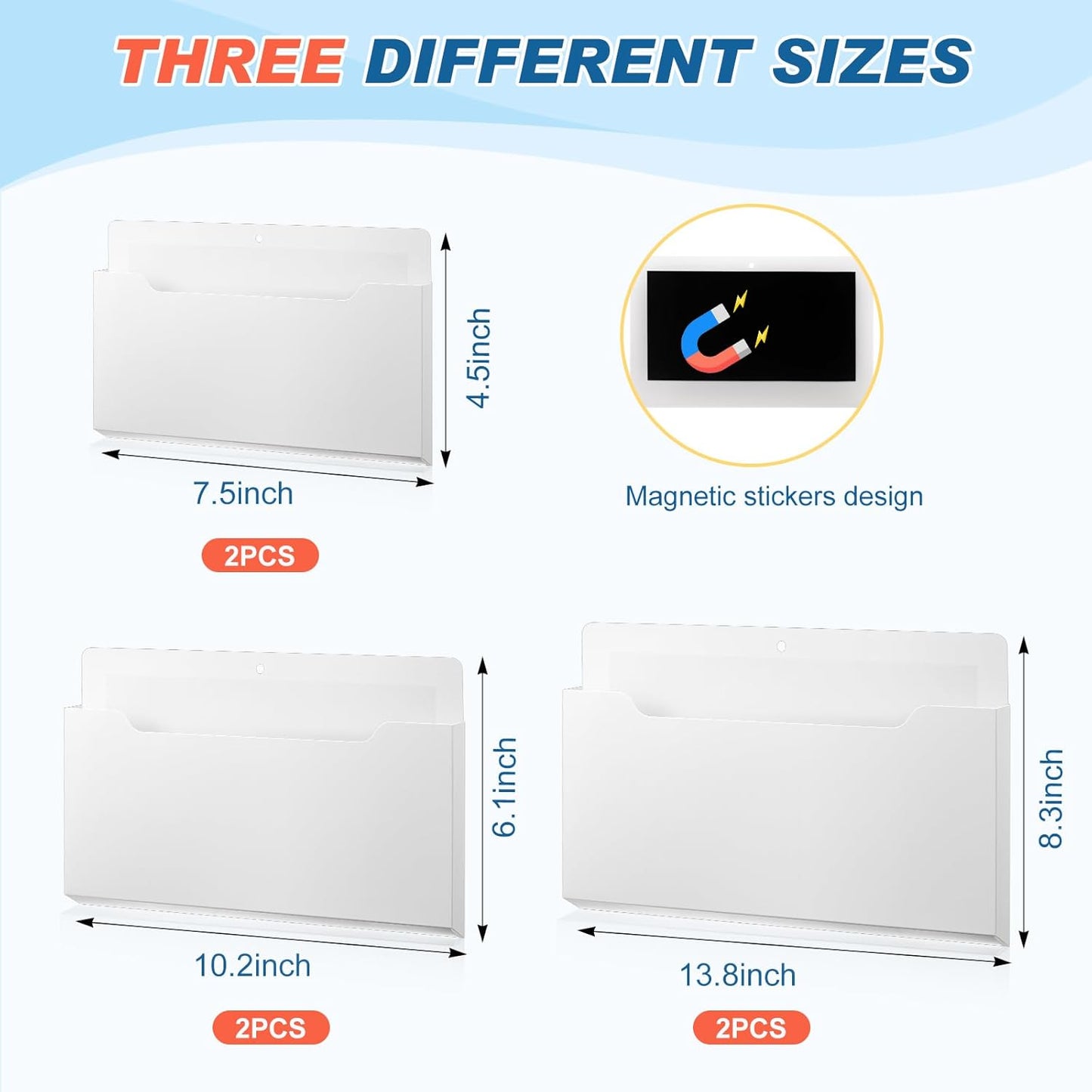 Fuutreo 6 Pcs Magnetic Wall File Organizer Magnetic Wall File Holder Refrigerator Magazine Holder for Mail Letters Paper(Aqua Green,Vertical-large)