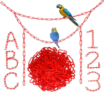 200-Piece Rainbow Plastic Chain Links & Toys - Interlocking C-Clip Bird Cage Accessories for Parakeets, Sugar Gliders, Small Pets (Climbing/Swinging Toys)
