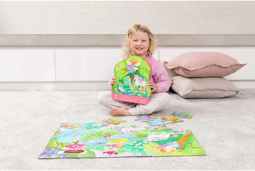 Crocodile Creek 36-Piece Jigsaw Floor Puzzle - Shark Reef - for Kids Ages 3-5 - Heavy-Duty Shaped Box for Storage - 24" W x 18" H Finished