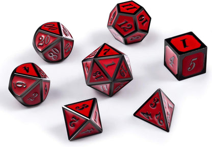 DnDnD Heavy Polyhedral Metal Dice Set with Metal Box, 7-die Shiny Blue Surface with Golden Number for RPG,Dungeons and Dragons,Pathfinder,Shadowrun,D&D,Role Palying Game and Math Teaching - Colors B