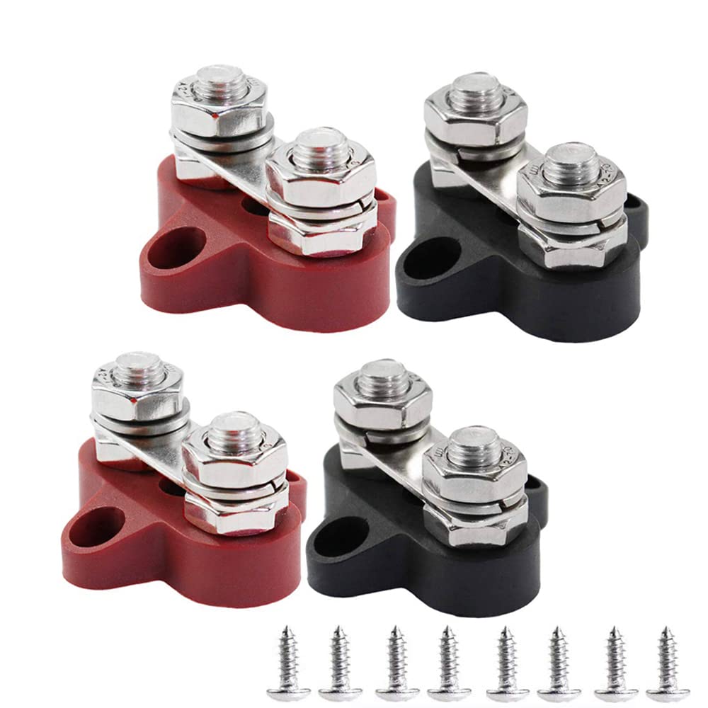 Heart Horse Bus Bar Terminal Block, Power Stud Battery Junction Post 1/4" Power Distribution Block Positive Negative for Truck RV Boat, Dual Power Stud DC 48V 250A (Red & Black Set)