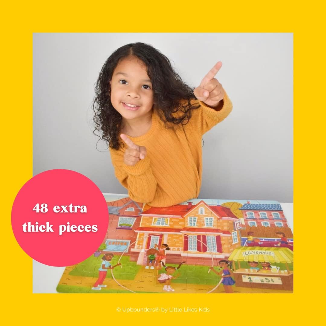 Upbounders® 48 Piece Jumbo Floor Puzzle for Kids | Barbershop Beginner Puzzle | Pretend Play & Learning Toy for Boys Girls Ages 4 5 6 | Black Brown Boy at The Barber (Multicultural)