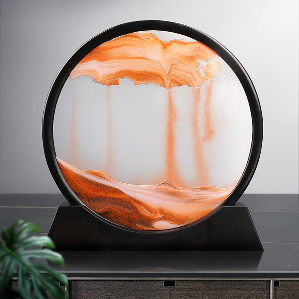 Arthink Moving Sand Art Picture in Motion Round Glass 3D Deep Sea Landscape, Dynamic Sand Art Sandscapes, Sensory Relaxing Desktop