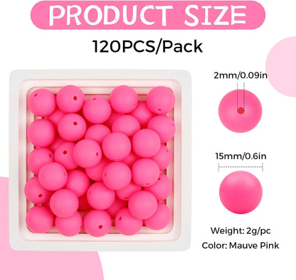 120PCS FIVEIZERO Silicone Beads for Keychain Making, 15mm Glacier Gray Round Silicone Rubber Focal Beads Bulk for DIY Crafts, Bracelets, Necklaces, and Pens