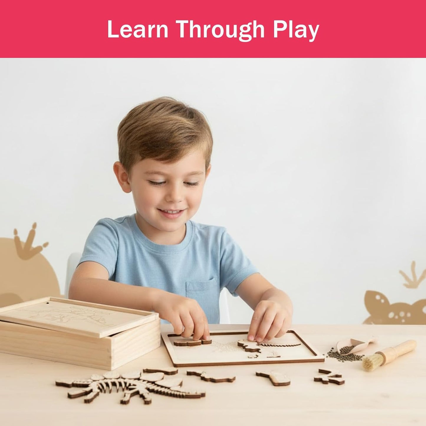 Dino Excavation Archaeology Dig Kit, Fossil Digging Kit for Kids, Dinosaur Skeletons Bones Puzzle Game with Wooden Storage Box, STEM Toys for Boys and Girls (Stegosaurus)